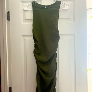Olive Green Ruched Sleeveless Dress Stretchy Like New